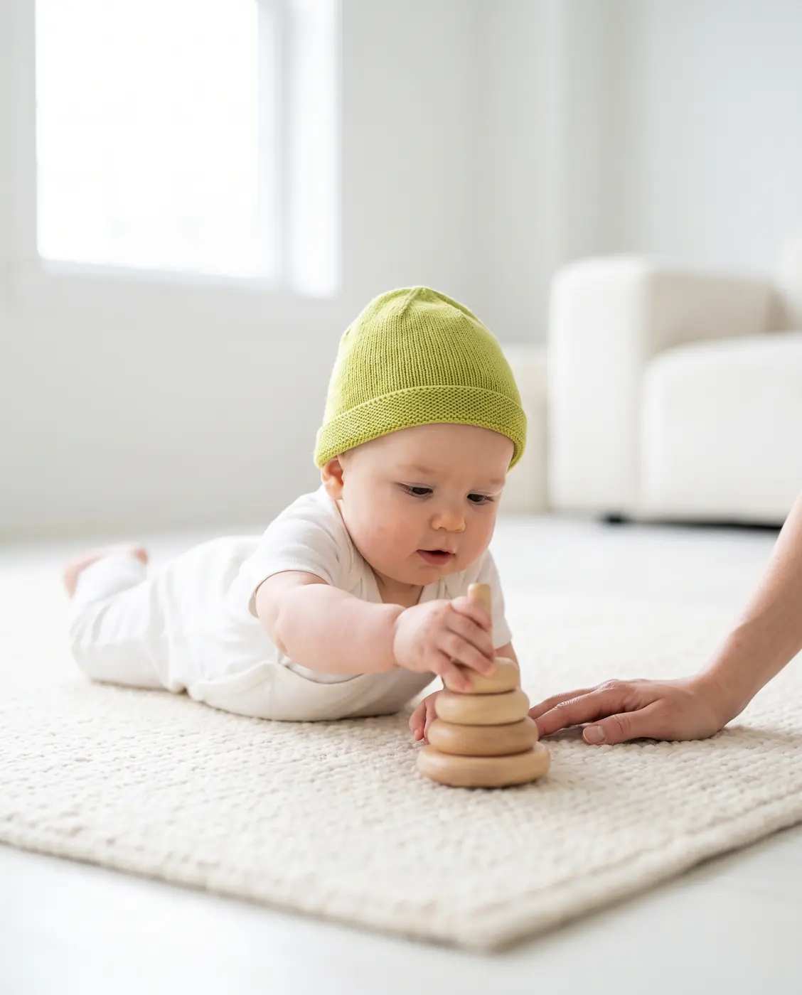 A baby playing with stacking rings